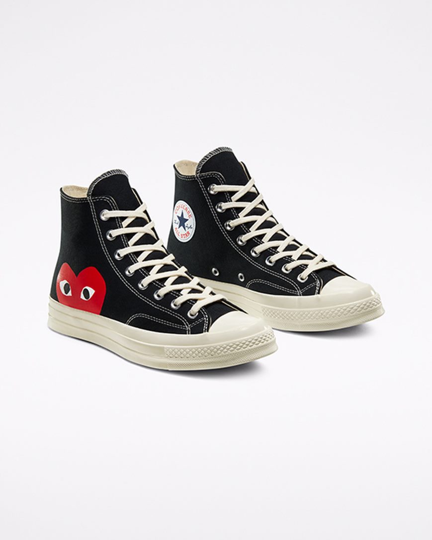 Dámské Boty Vysoké Converse x Comme des Garçons PLAY Chuck 70 Černé Bílé Červené | CZ HLTZ60